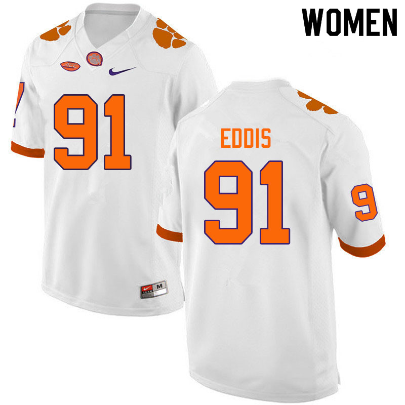 Women #91 Nick Eddis Clemson Tigers College Football Jerseys Sale-White